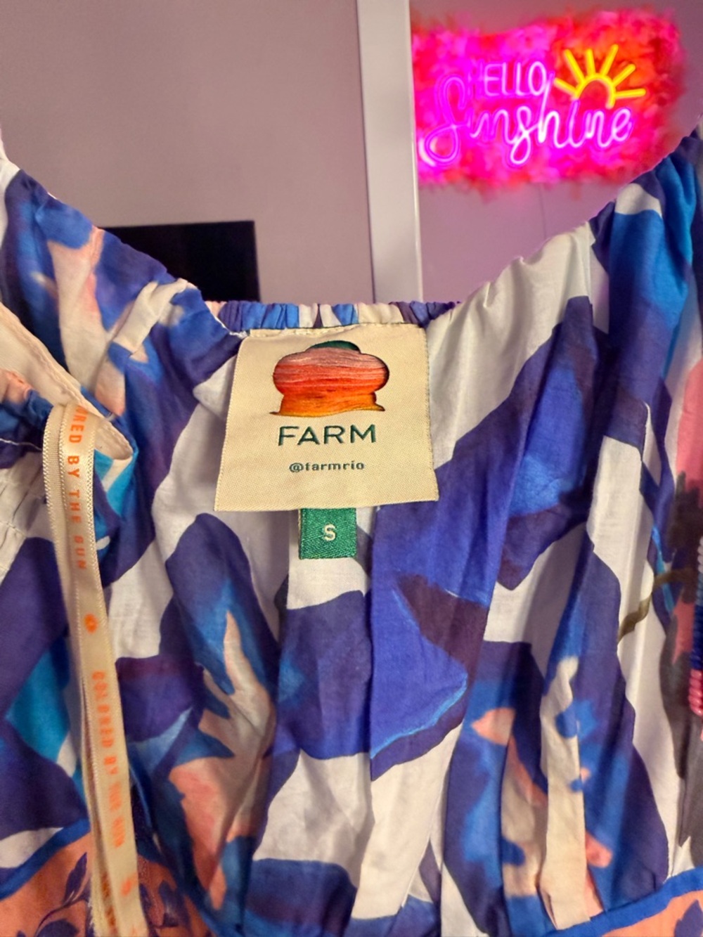 FARM Rio Blue & Pink Tie-Strap Printed Midi Dress - Picture 4 of 5